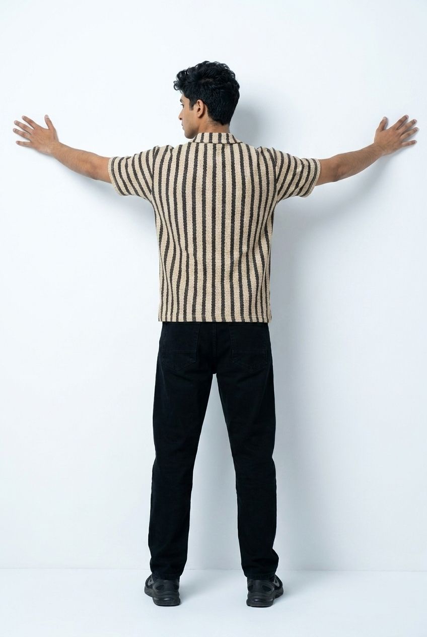 Gambluss White & Black + Beige & Black Striped Turkish Textured Drop Shoulder Polo Shirt | Bundle Of 2