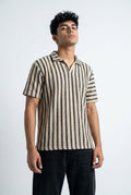 Gambluss Beige & Black Striped Turkish Textured Drop Shoulder Polo Shirt | Premium Men's Knit Polo