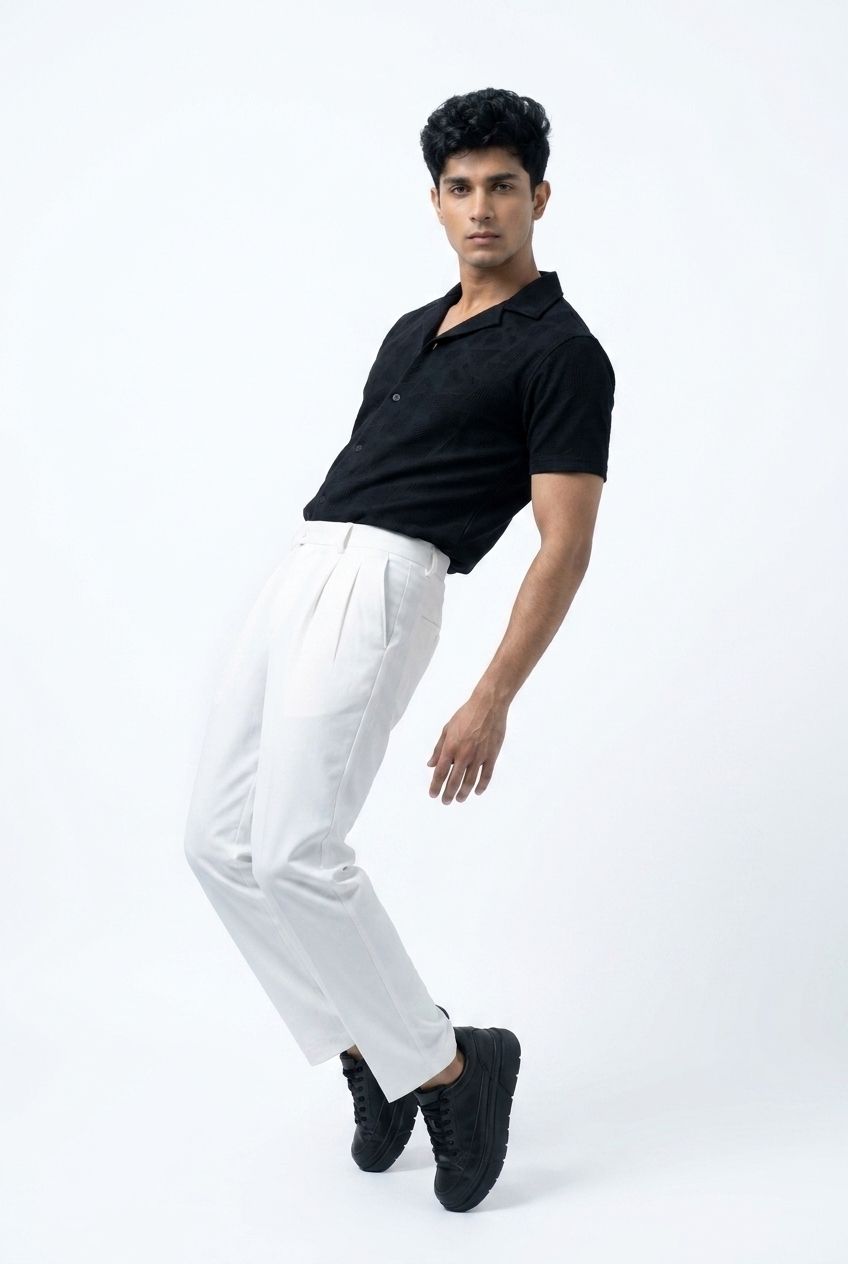 Gambluss Black Textured Cuban Collar Shirt | Premium Men's Stretch Half Sleeve Shirt