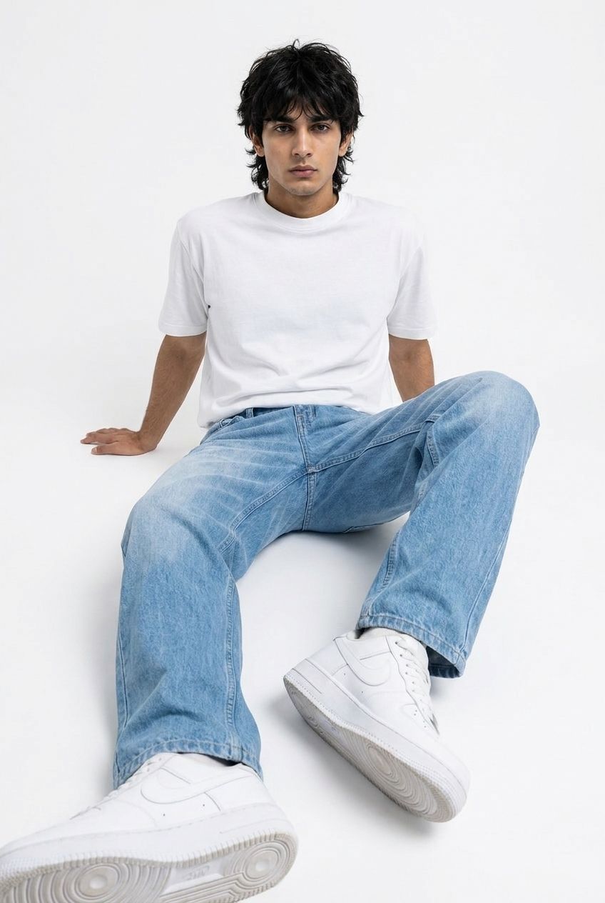 Gambluss Essential Relaxed-Fit Light Blue Denim Pant | Premium Men's Jeans