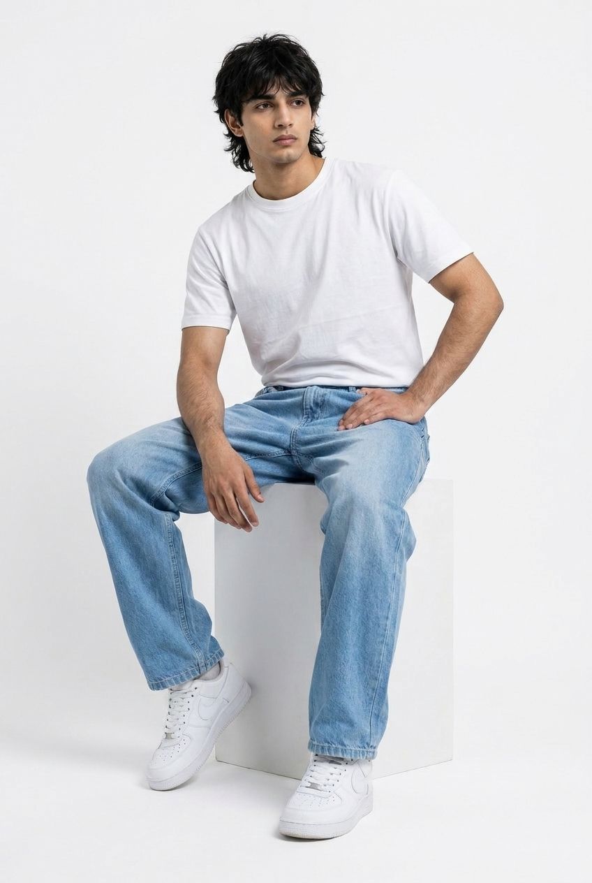 Gambluss Essential Relaxed-Fit Light Blue Denim Pant | Premium Men's Jeans