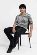 Gambluss Grey & Black Striped Turkish Textured Drop Shoulder Polo Shirt | Premium Men's Knit Polo