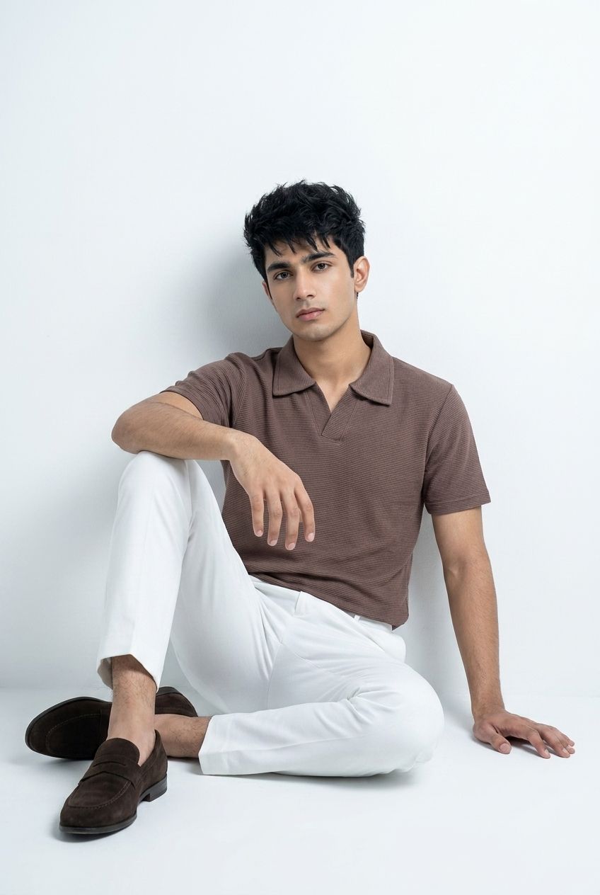 Gambluss Knitted Cotton Textured Brown Polo Shirt | Premium Men's Cotton Blend Polo