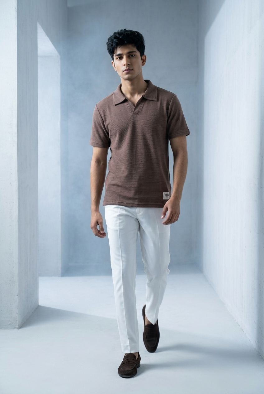Gambluss Knitted Cotton Textured Brown Polo Shirt | Premium Men's Cotton Blend Polo