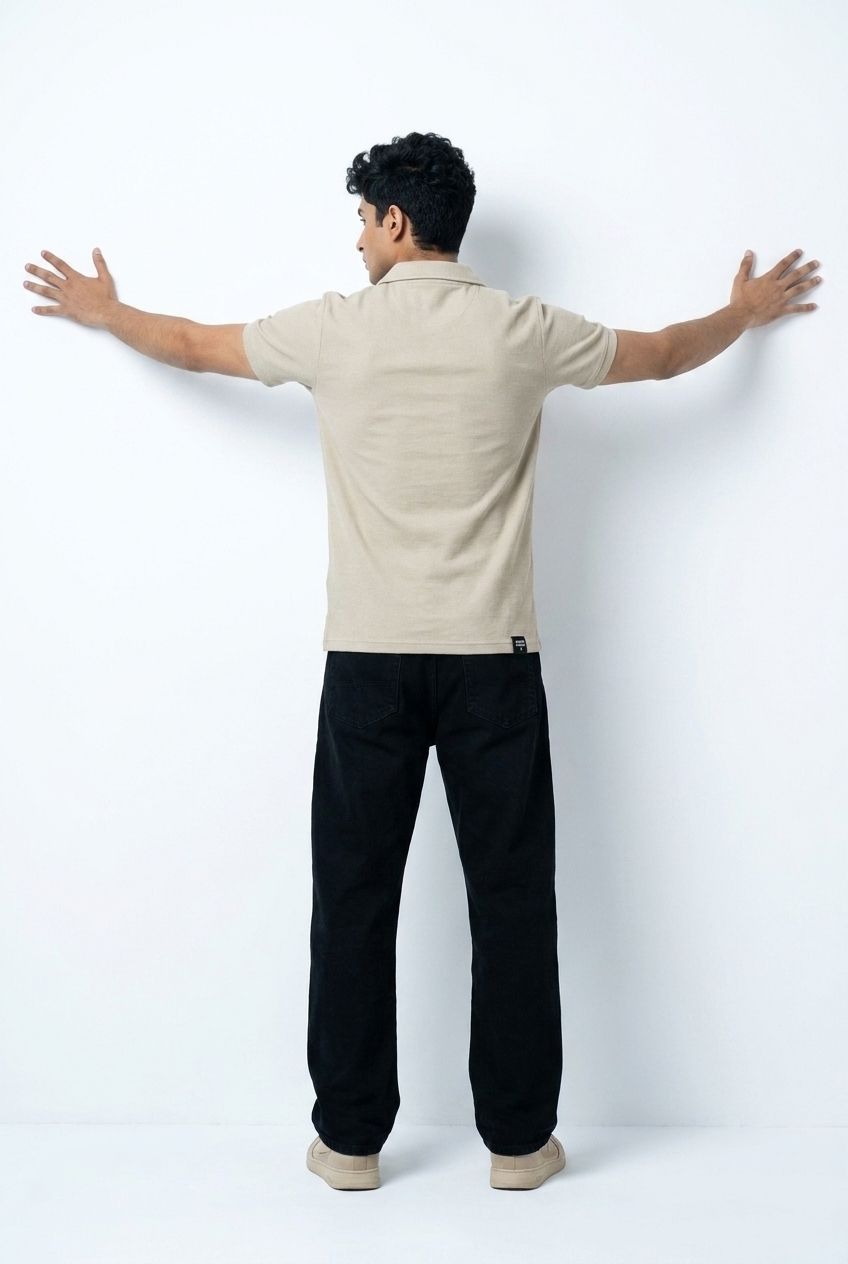 Gambluss Knitted Cotton Textured Johnny Collar Polo Shirt - Beige