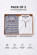 Gambluss Pack of 2 Knitted Cotton Textured White and Stripper Polo Shirts