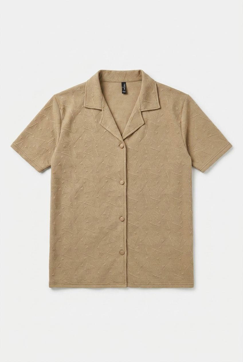 Gambluss Peanut Brown Textured Cuban Collar Shirt | Premium Men's Stretch Half Sleeve Shirt