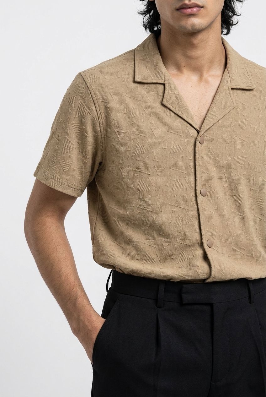 Pack Of Two Johnny and Cuban Collar Textured Polo Shirts - Black and Beige