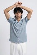 Gambluss Slate Grey Textured Cuban Collar Shirt | Premium Men's Stretch Half Sleeve Shirt