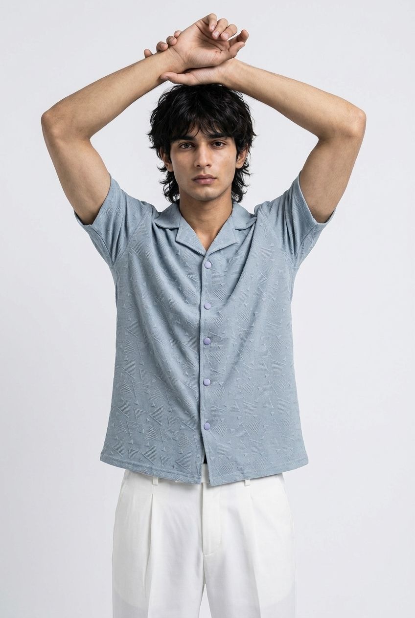 Pack Of Two Cuban Collar Textured Polos white - grey (textured)