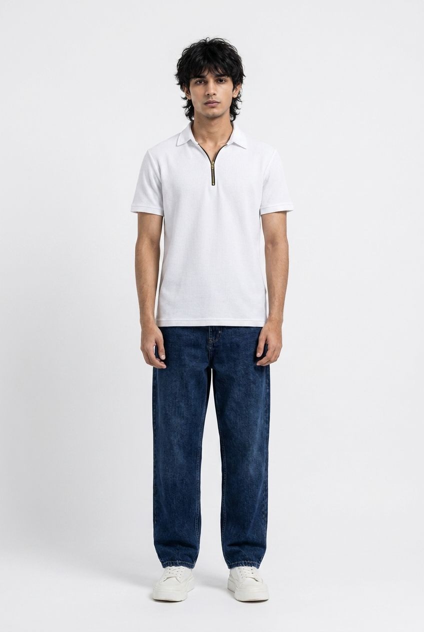 Gambluss Thermal Zipper Polo Shirt -White
