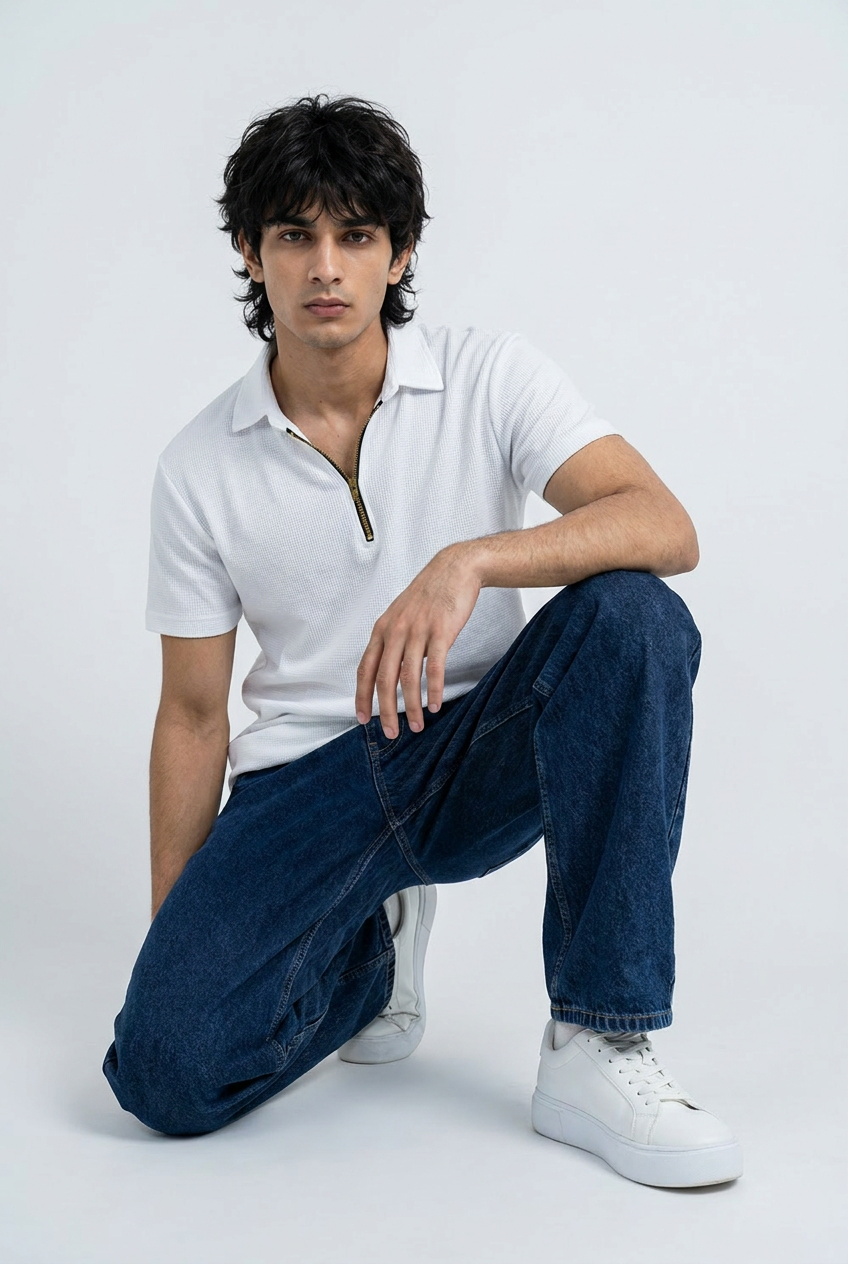 Gambluss Thermal Zipper Polo Shirt -White