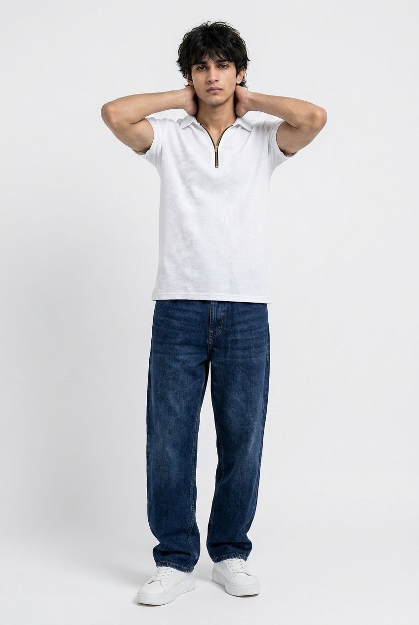 Gambluss Thermal Zipper Polo Shirt -White