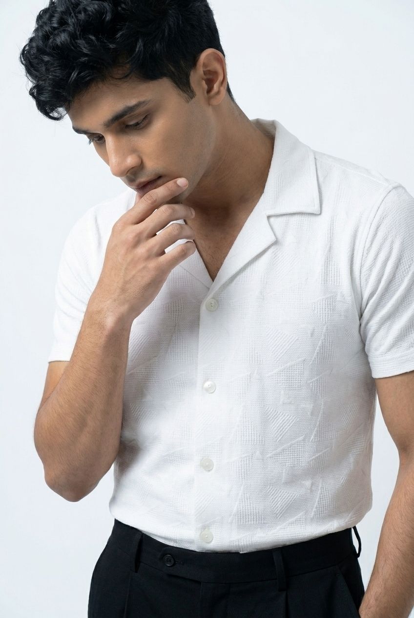 Pack Of Two Cuban Collar Textured Polos white - grey (textured)