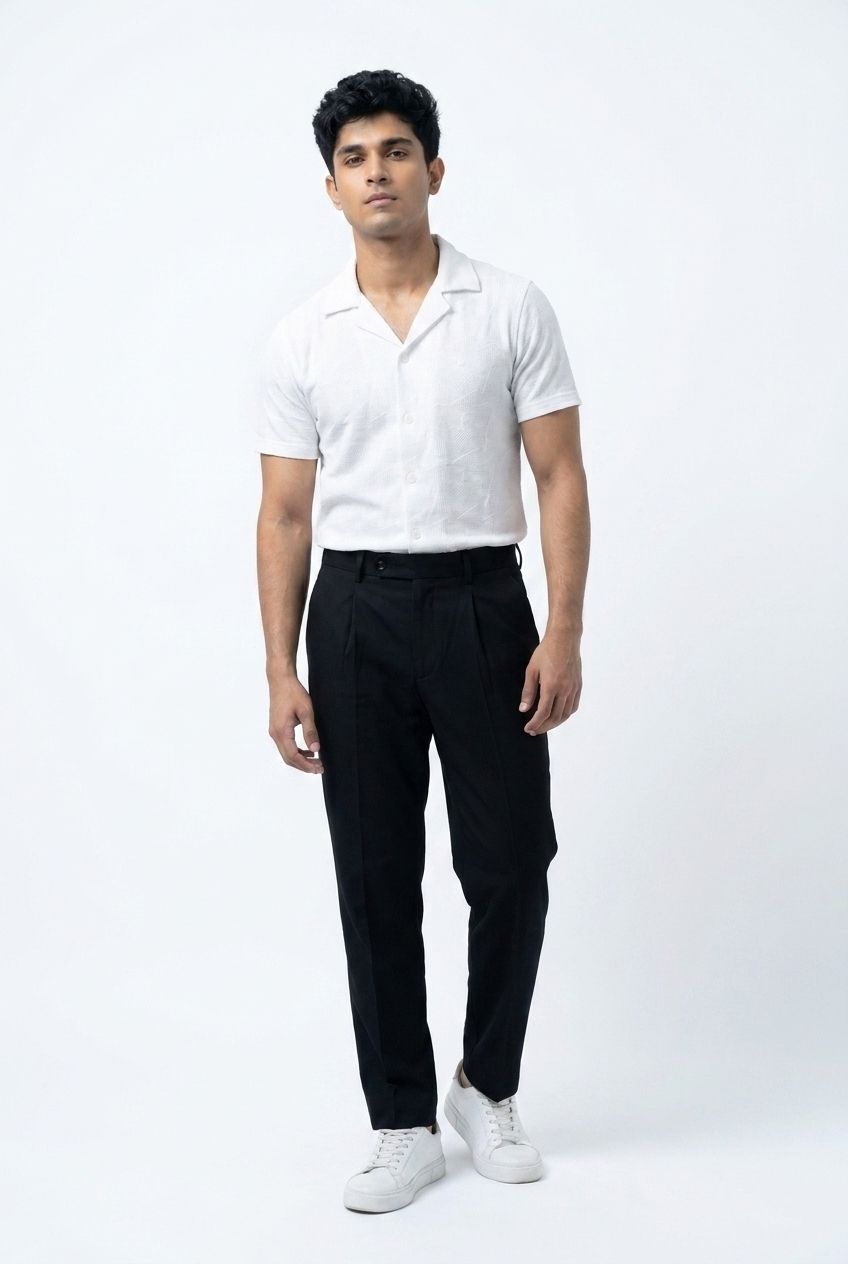 Gambluss White Textured Cuban Collar Shirt | Premium Men's Stretch Half Sleeve Shirt