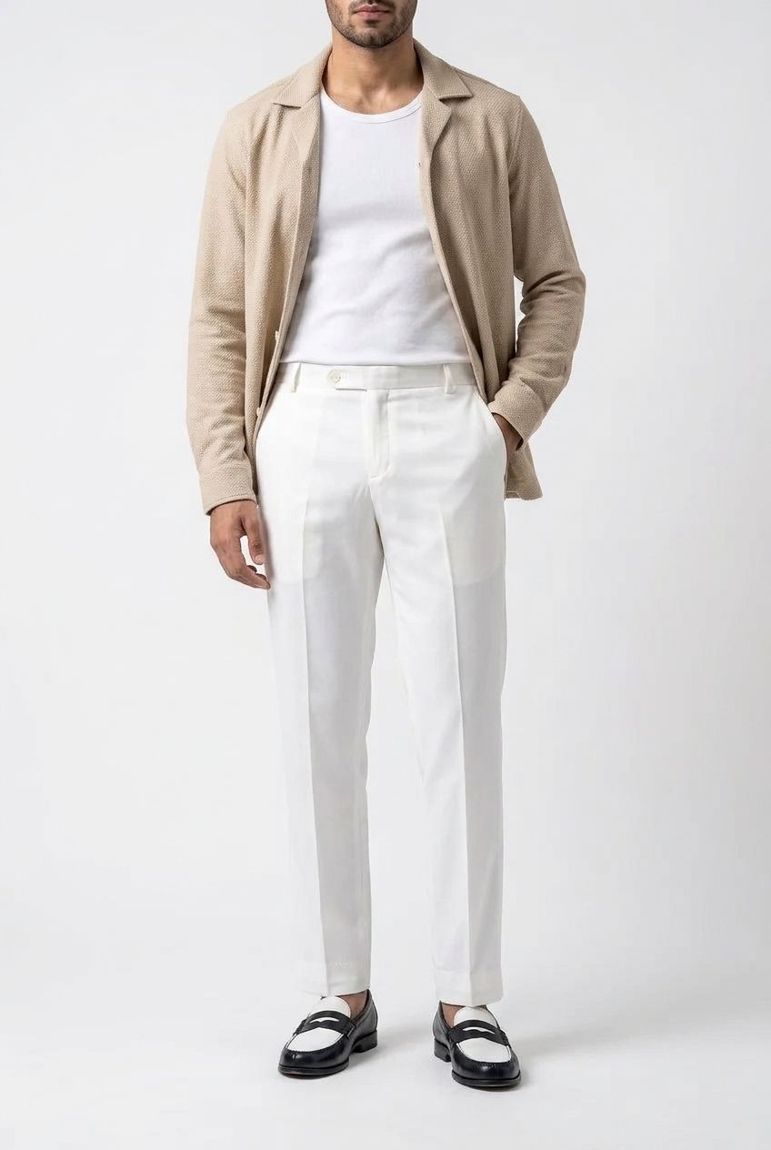 Gambluss White Tuxedo Dress Pants – Premium Formal Fit for Men