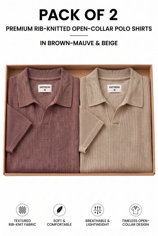 Gambluss Knitted Cotton Textured Brown & beige | Bundle of 2