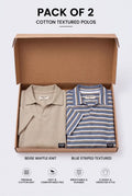 Gambluss Pack of 2 Knitted Cotton Textured Beige and Stripper Polo Shirts