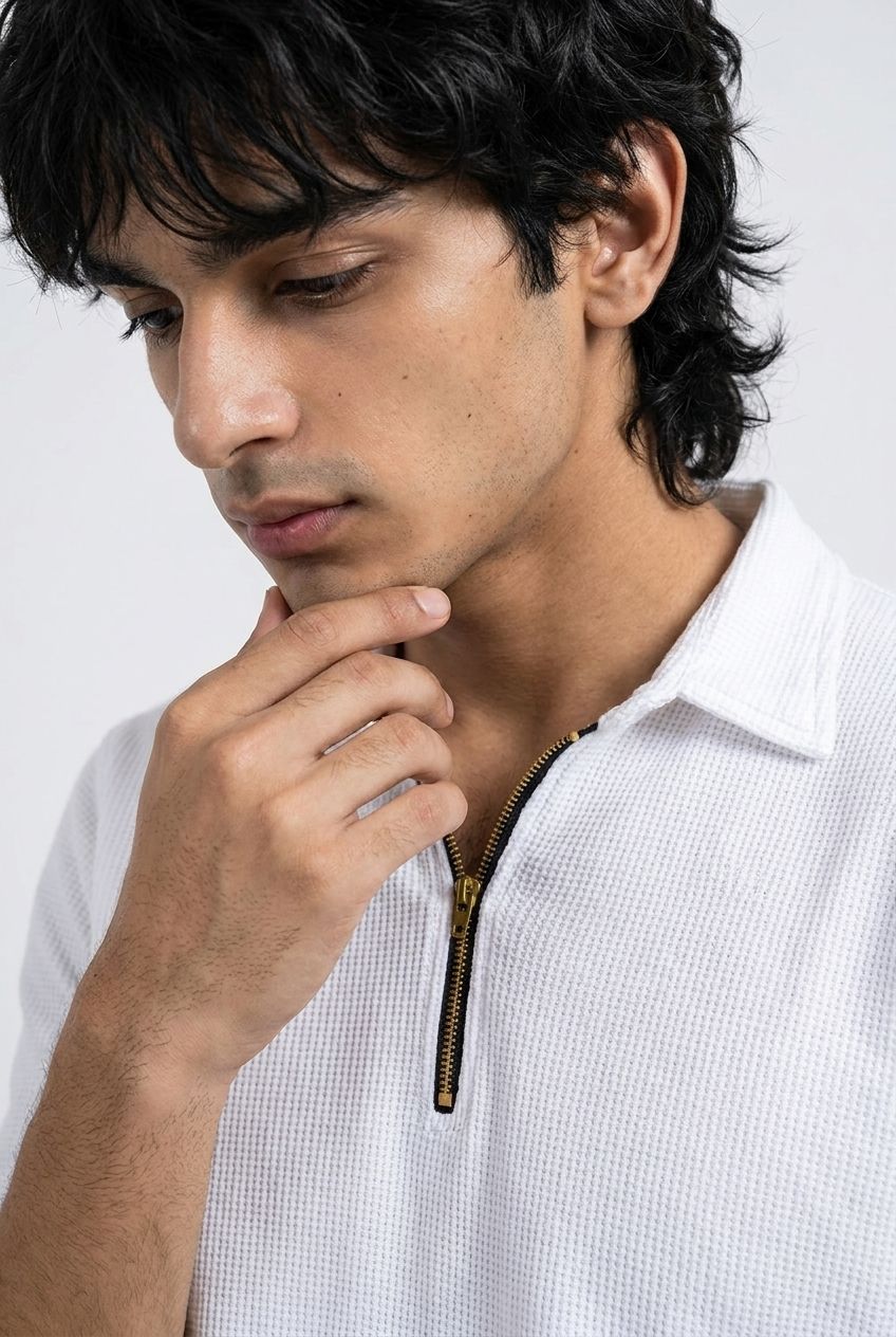 Gambluss Pack of 2 Knitted Cotton Textured White and Stripper Polo Shirts