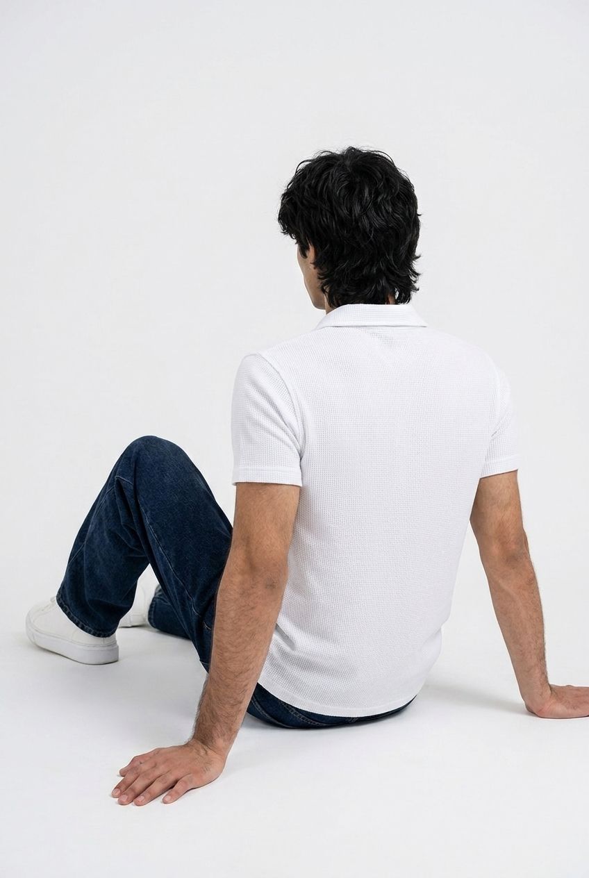 Gambluss Pack of 2 Knitted Cotton Textured White and Stripper Polo Shirts