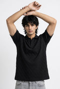 Johnny Collar Embossed Textured Polo Shirt for Men | Black