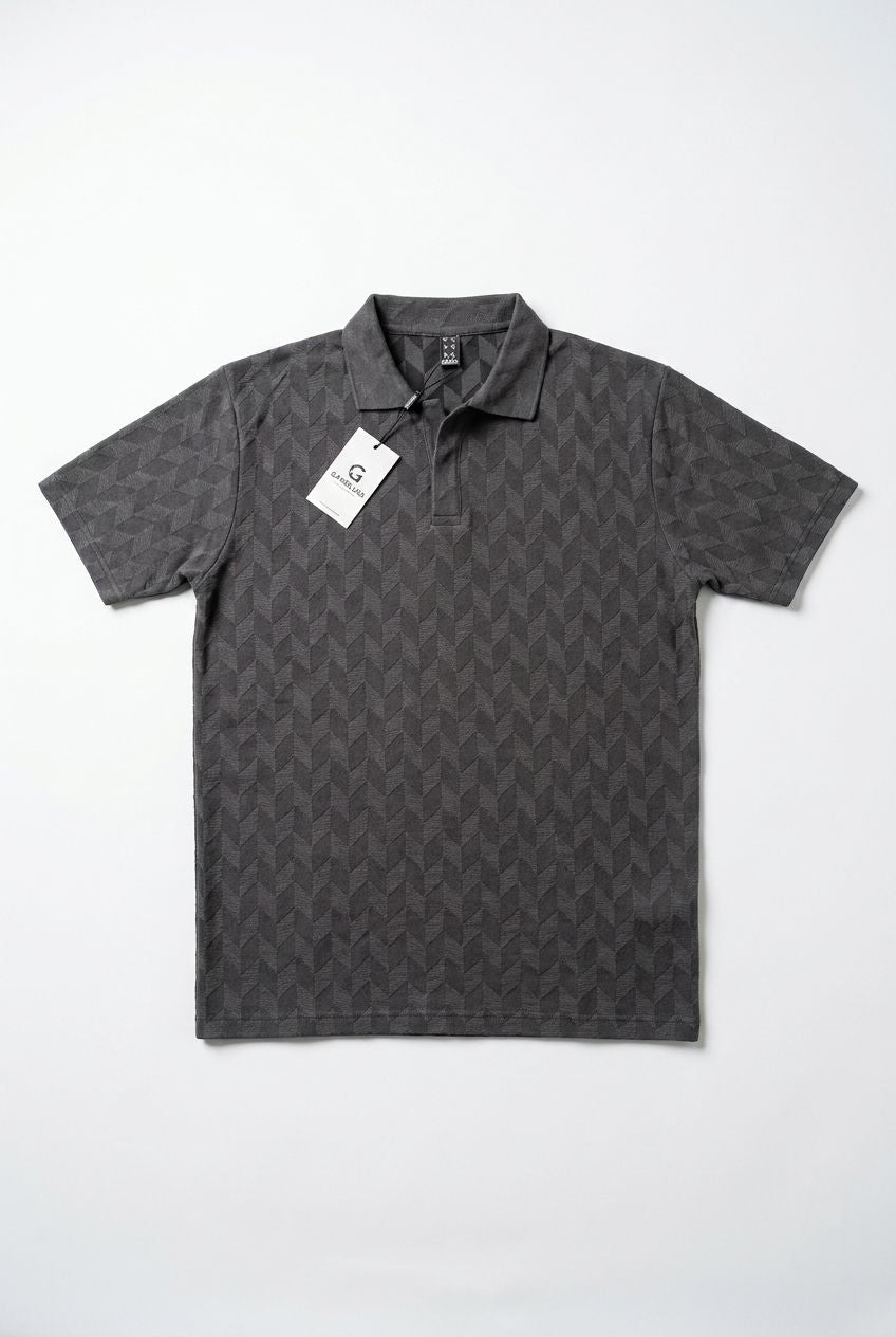 Johnny Collar Embossed Textured Polo Shirt for Men | charcoal