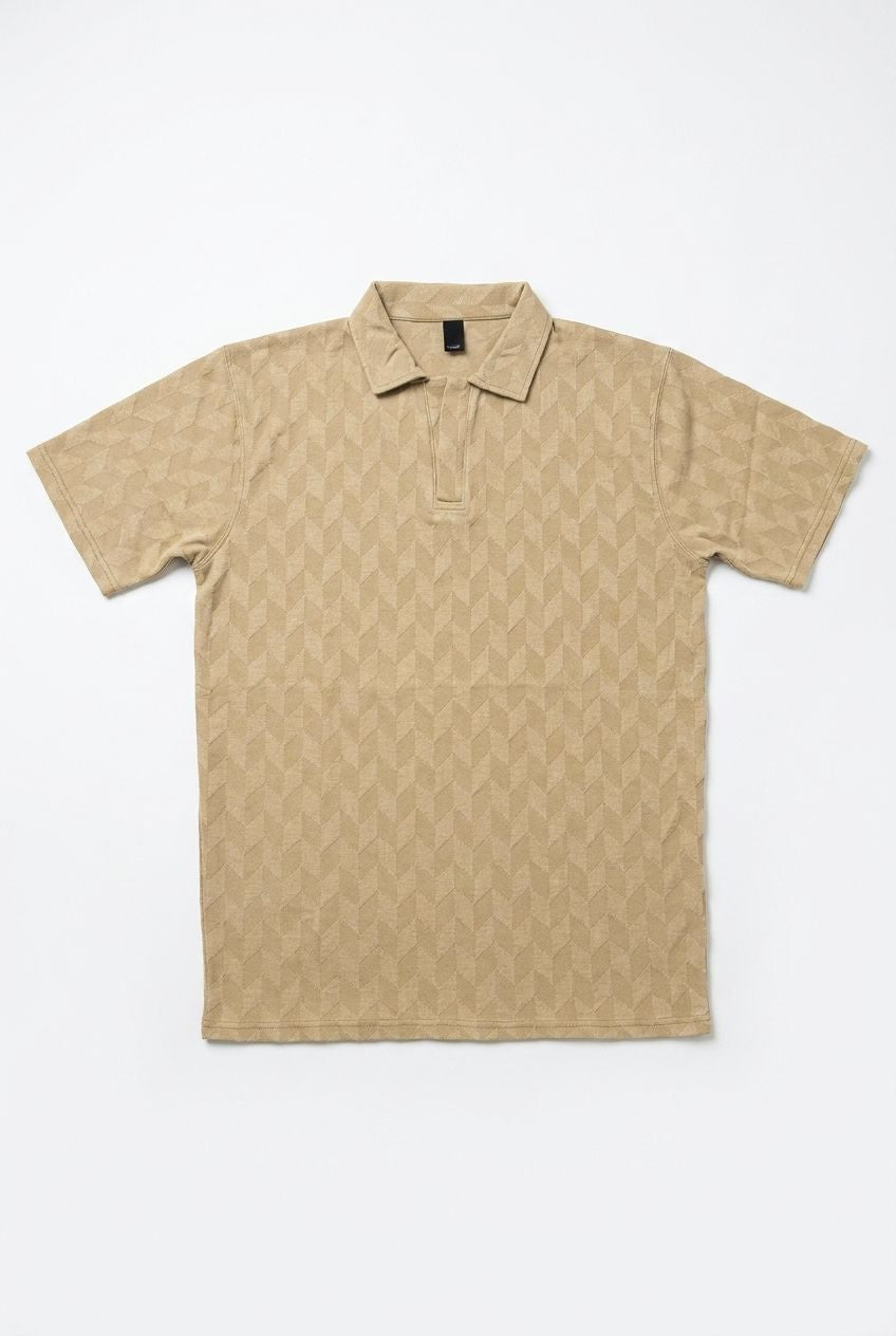 Johnny Collar Embossed Textured Polo Shirt for Men | Beige