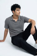 Men’s Grey Textured Turkish Polo Shirt – Johnny Collar | Stretchable Breathable Premium Fabric