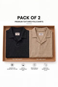 Pack Of Two Johnny and Cuban Collar Textured Polo Shirts - Black and Beige