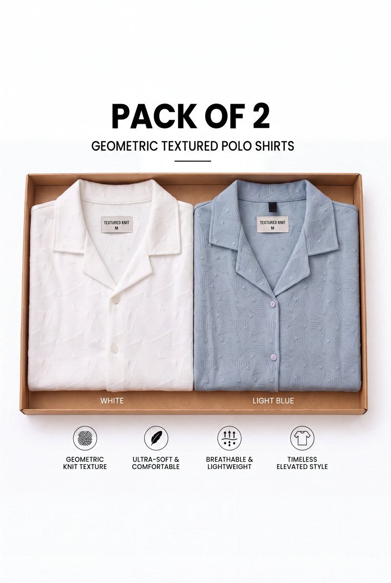 Pack Of Two Cuban Collar Textured Polos white - grey (textured)